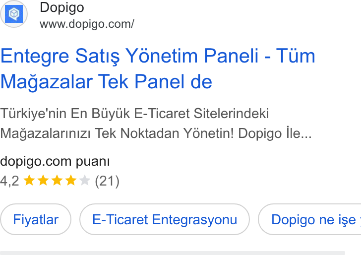 Dopigo ad on Google Ads: Entegre Satis Yonetim Paneli - Tum Magazalar Tek Panel de Turkiye'nin En Buyuk E-Ticaret Sitelerindeki Magazalarinizi Tek Noktadan Yénetin! Dopigo ile... dopigo.com puani 4.2% kkk (21) Fiyatlar E-Ticaret Entegrasyonu }) ( Dopigo ne ise: