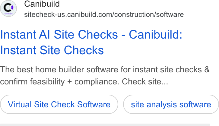 Canibuild ad on Google Ads: Instant Al Site Checks - Canibuild: Instant Site Checks The best home builder software for instant site checks & confirm feasibility + compliance. Check site... Virtual Site Check Software site analysis software
