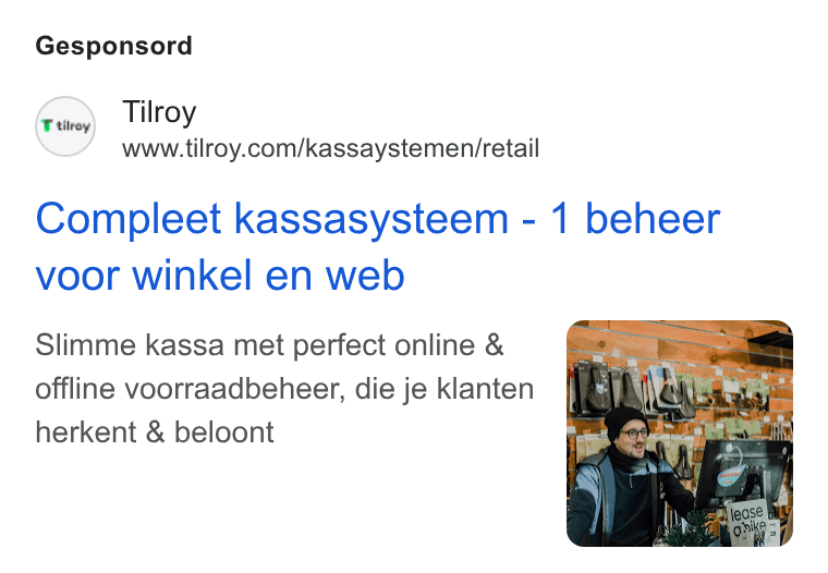 Tilroy ad on Google Ads: Gesponsord Compleet kassasysteem - 1 beheer voor winkel en web Slimme kassa met perfect online & offline voorraadbeheer, die je klanten herkent & beloont