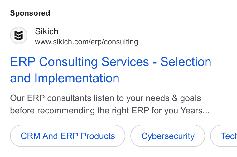 Sikich Google ad: Search text ad