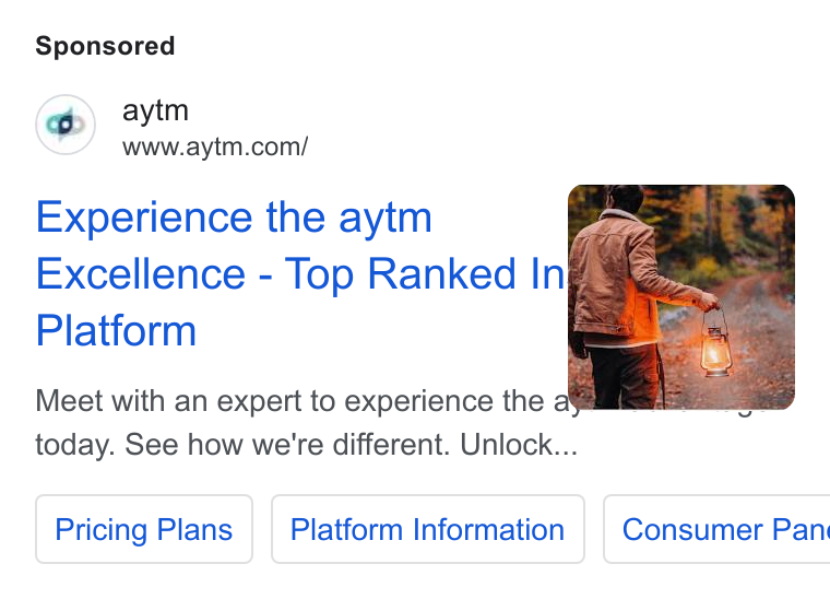 aytm ad on Google Ads: Experience the aytm Excellence - Top Ranked | Platform se “on Meet with an expert to experience the aa today. See how we're different. Unlock... Pricing Plans Platform Information Consumer Pan