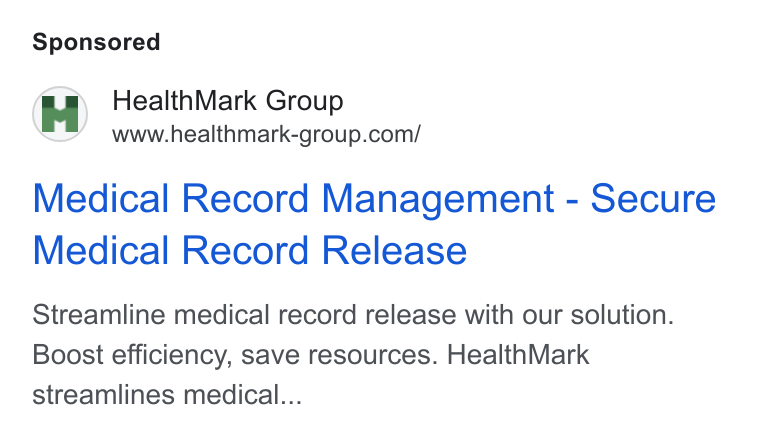 HealthMark Group ad on Google Ads: Medical Record Management - Secure Medical Record Release Streamline medical record release with our solution. Boost efficiency, save resources. Health Mark streamlines medical...