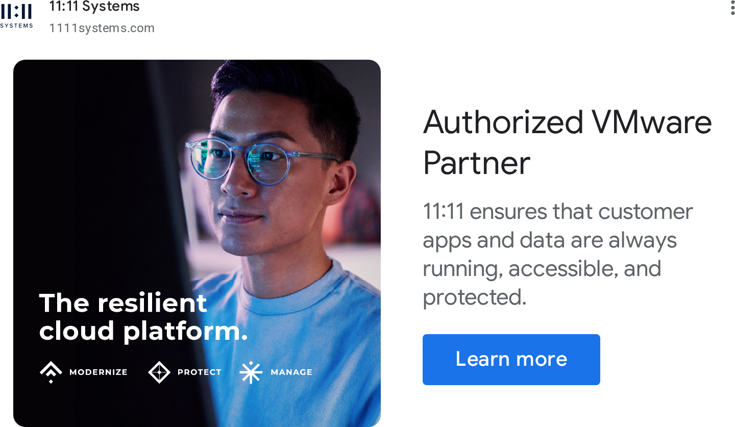 11:11 Systems ad on Google Ads
