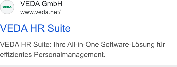 VEDA ad on Google Ads: VEDA HR Suite VEDA HR Suite: Ihre All-in-One Software-Losung fur effizientes Personalmanagement.