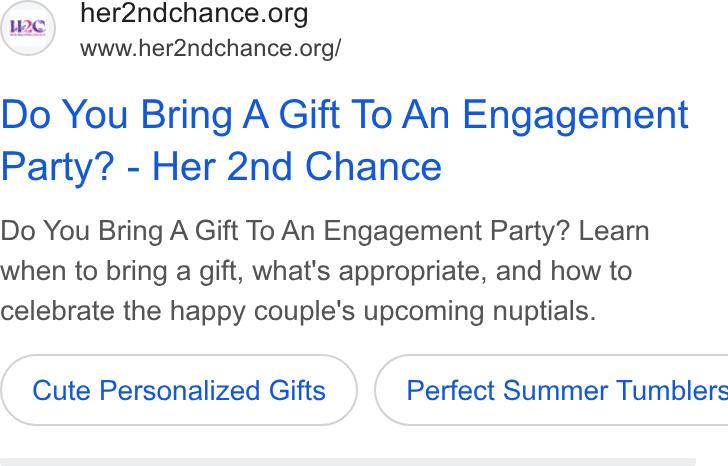 Bloomerang ad on Google Ads: www.her2ndchance.org/ Do You Bring A Gift To An Engagement Party? - Her 2nd Chance Do You Bring A Gift To An Engagement Party? Learn when to bring a gift, what's appropriate, and how to celebrate the happy couple's upcoming nuptials. Cute Personalized Gifts }( Perfect Summer Tumblers
