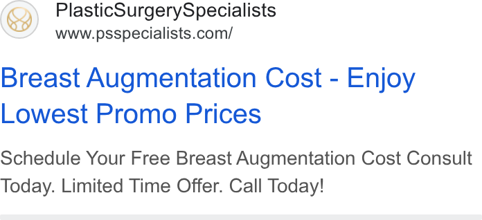 Plastic Surgery Specialists ad creative