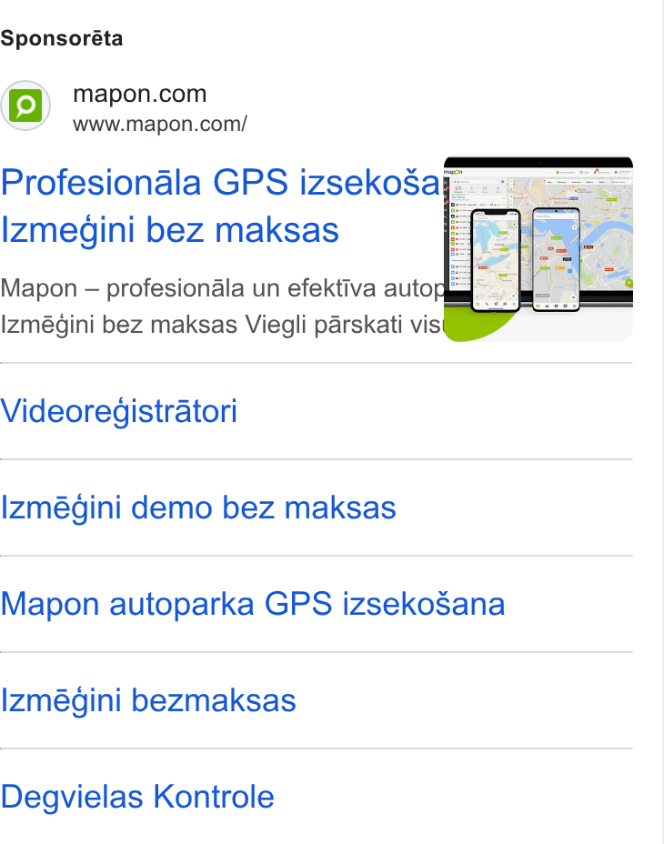 Mapon ad on Google Ads: www.mapon.com/ Profesionala GPS izseko Sa Izmegini bez maksas Mapon — profesionala un efektiva autoy Izmégini bez maksas Viegli parskati vis Videoredgistratori Izmégini demo bez maksas Mapon autoparka GPS izsekosana Izmégini bezmaksas Degvielas Kontrole
