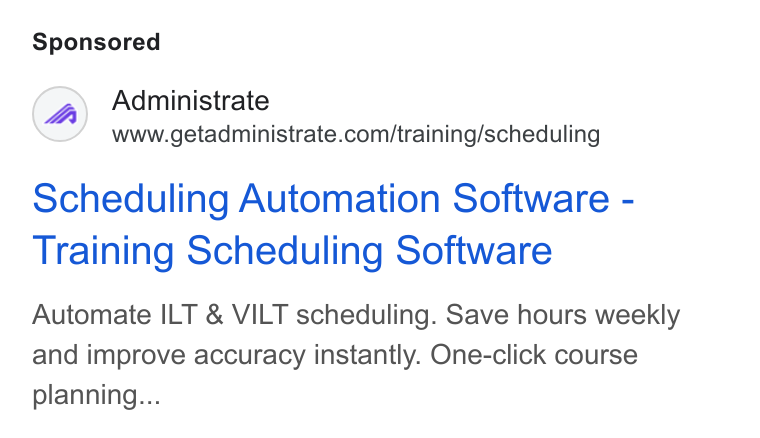 Administrate ad on Google Ads: Scheduling Automation Software - Training Scheduling Software Automate ILT & VILT scheduling. Save hours weekly and improve accuracy instantly. One-click course planning...