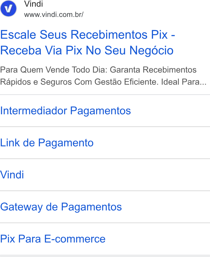 Vindi ad on Google Ads: Escale Seus Recebimentos Pix - Receba Via Pix No Seu Negocio Para Quem Vende Todo Dia: Garanta Recebimentos Rapidos e Seguros Com Gestao Eficiente. Ideal Para... Intermediador Pagamentos Link de Pagamento Vindi Gateway de Pagamentos Pix Para E-commerce