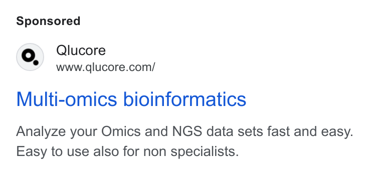 Qlucore ad on Google Ads: @>» QAlucore Multi-omics bioinformatics Analyze your Omics and NGS data sets fast and easy. Easy to use also for non specialists.