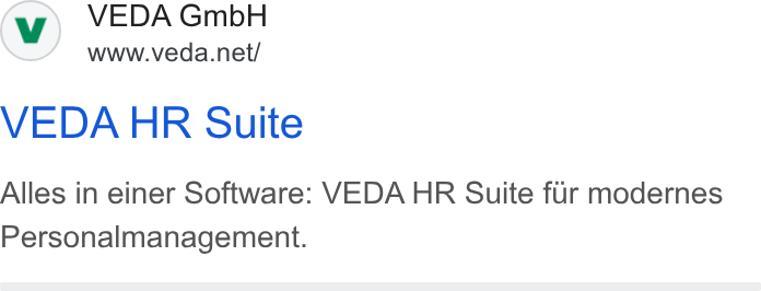 VEDA ad on Google Ads: VEDA HR Suite Alles in einer Software: VEDA HR Suite fur modernes Personalmanagement.