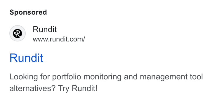 Rundit ad on Google Ads: Rundit Looking for portfolio monitoring and management tool alternatives? Try Rundit!