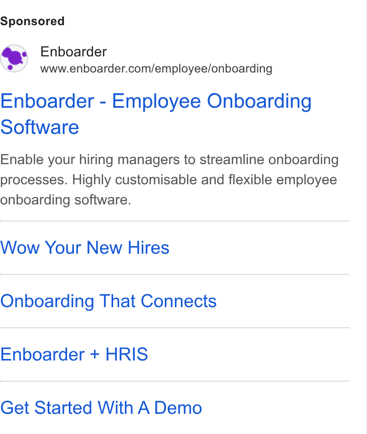 Enboarder ad on Google Ads: Enboarder - Employee Onboarding Software Enable your hiring managers to streamline onboarding processes. Highly customisable and flexible employee onboarding software. Wow Your New Hires Onboarding That Connects Enboarder + HRIS Get Started With A Demo