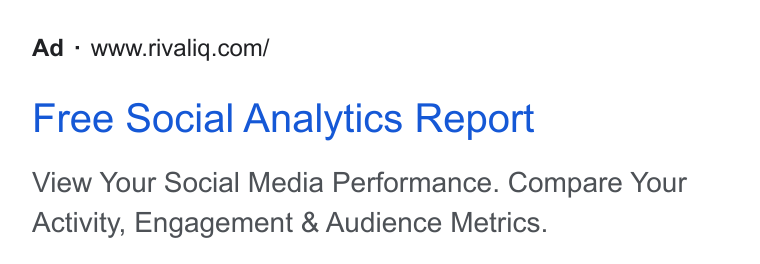 Rival IQ ad on Google Ads: Free Social Analytics Report View Your Social Media Performance. Compare Your Activity, Engagement & Audience Metrics.