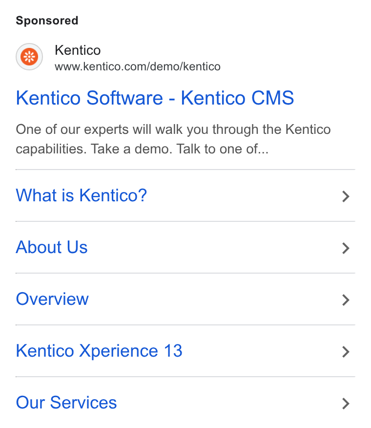 Kentico ad on Google Ads: Kentico Software - Kentico CMS One of our experts will walk you through the Kentico capabilities. Take a demo. Talk to one of... What is Kentico? About Us Overview Kentico Xperience 13 Our Services