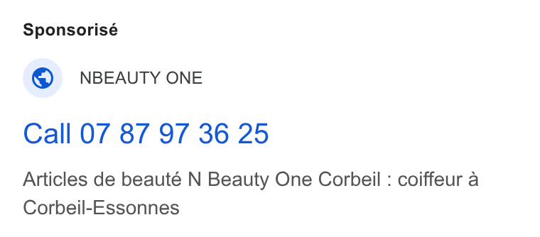 Planity ad on Google Ads: Sponsorisé @© NBEAUTY ONE Call 07 87 97 36 25 Articles de beauté N Beauty One Corbeil : coiffeur a Corbeil-Essonnes