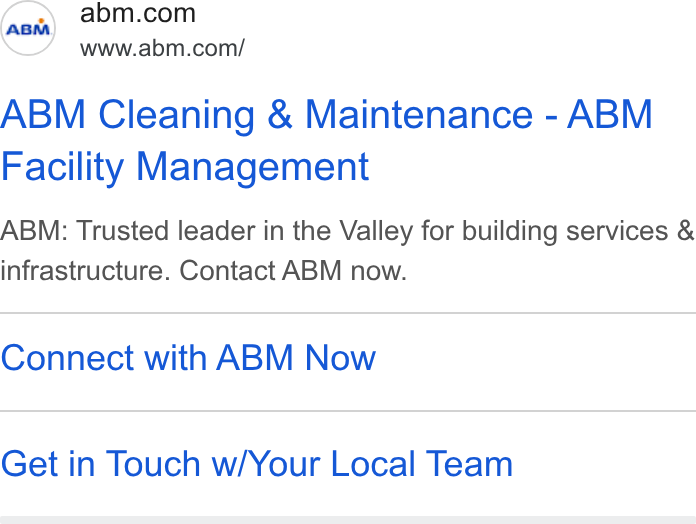 ABM Industries ad on Google Ads: www.abm.com/ ABM Cleaning & Maintenance - ABM Facility Management ABM: Trusted leader in the Valley for building services & infrastructure. Contact ABM now. Connect with ABM Now Get in Touch w/Your Local Team