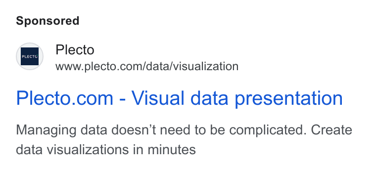 Plecto ad on Google Ads: Plecto.com - Visual data presentation Managing data doesn't need to be complicated. Create data visualizations in minutes