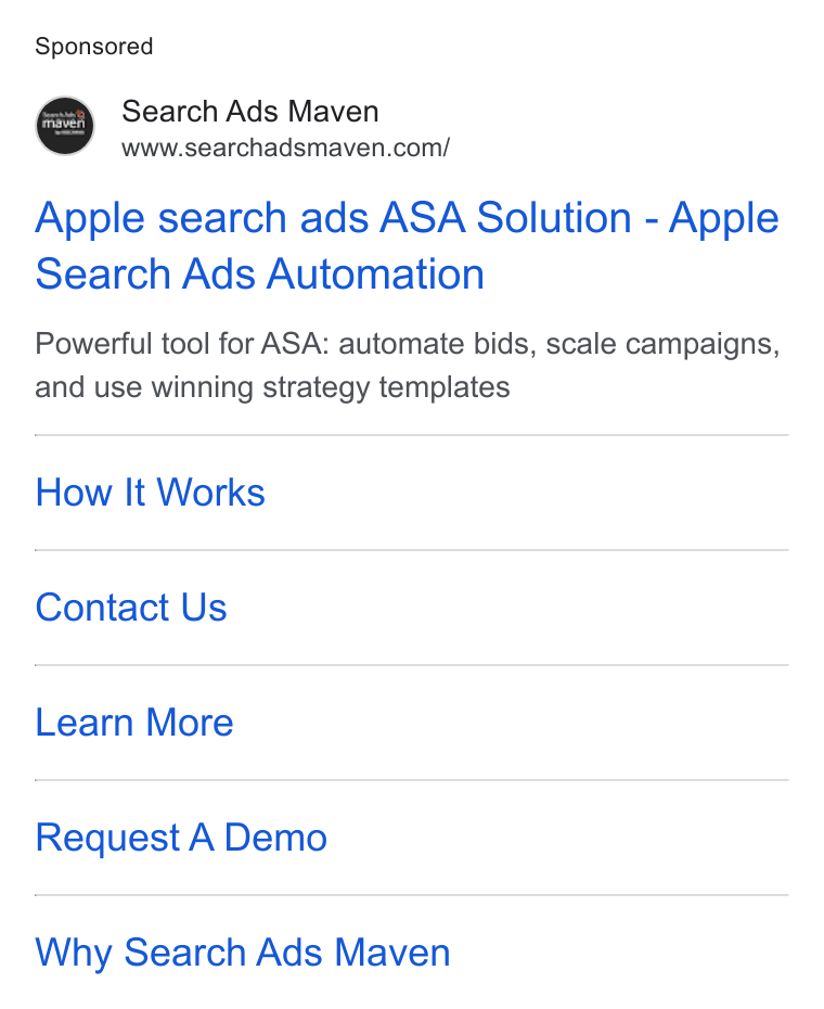 Kochava ad on Google Ads: Apple search ads ASA Solution - Apple Search Ads Automation Powerful tool for ASA: automate bids, scale campaigns, and use winning strategy templates How It Works Contact Us Learn More Request A Demo Why Search Ads Maven