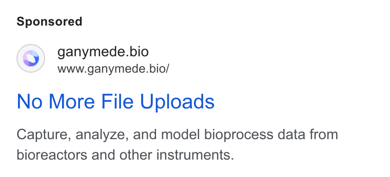 Ganymede ad on Google Ads: ganymede.bio www.ganymede.bio/ No More File Uploads Capture, analyze, and model bioprocess data from bioreactors and other instruments.