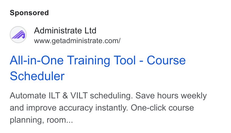 Administrate ad on Google Ads: All-in-One Training Tool - Course scheduler Automate ILT & VILT scheduling. Save hours weekly and improve accuracy instantly. One-click course planning, room...