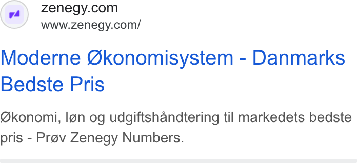 Zenegy ad on Google Ads: www.zenegy.com/ Moderne @konomisystem - Danmarks Bedste Pris Okonomi, Ign og udgiftshandtering til markedets bedste pris - Prav Zenegy Numbers.