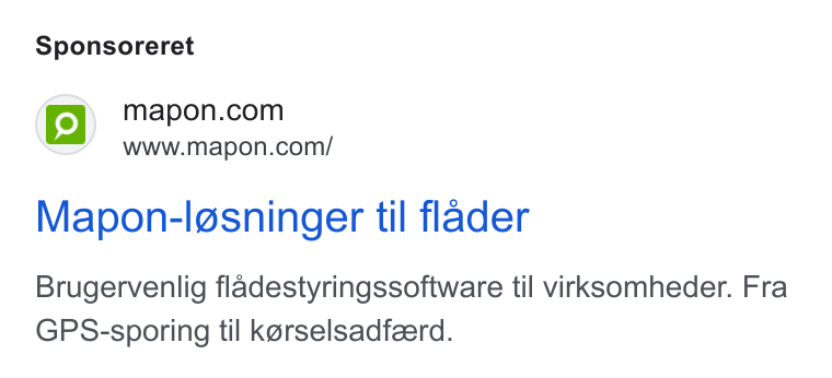 Mapon ad on Google Ads: www.mapon.com/ Mapon-l@sninger til flader Brugervenlig fladestyringssoftware til virksomheder. Fra GPS-sporing til korselsadfzerd.