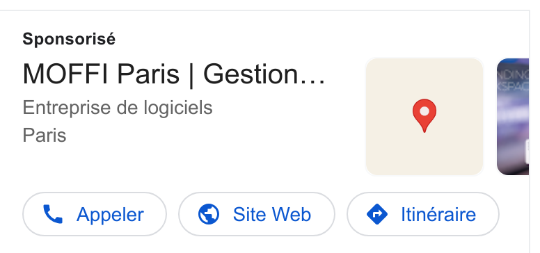 MOFFI ad on Google Ads: Sponsorisé MOFFI Paris | Gestion... Entreprise de logiciels Paris X Appeler © Site Web