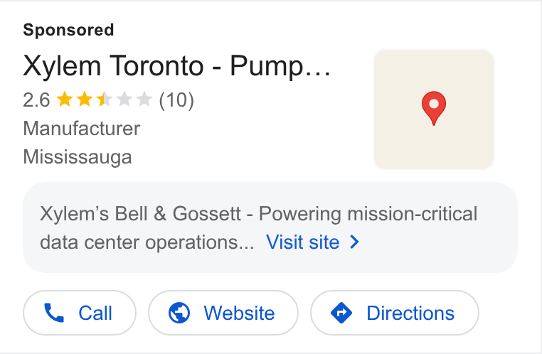 Xylem ad on Google Ads: Xylem Toronto - Pump... Manufacturer Mississauga Xylem’s Bell & Gossett - Powering mission-critical | data center operations... Visit site >