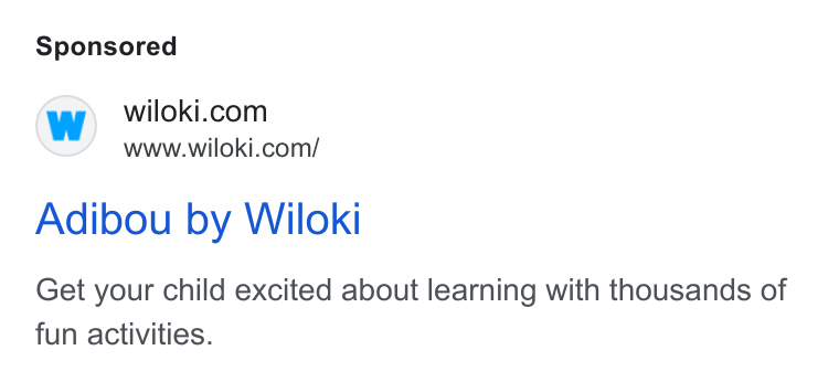 WILOKI ad on Google Ads: www.wiloki.com/ Adibou by Wiloki Get your child excited about learning with thousands of fun activities.