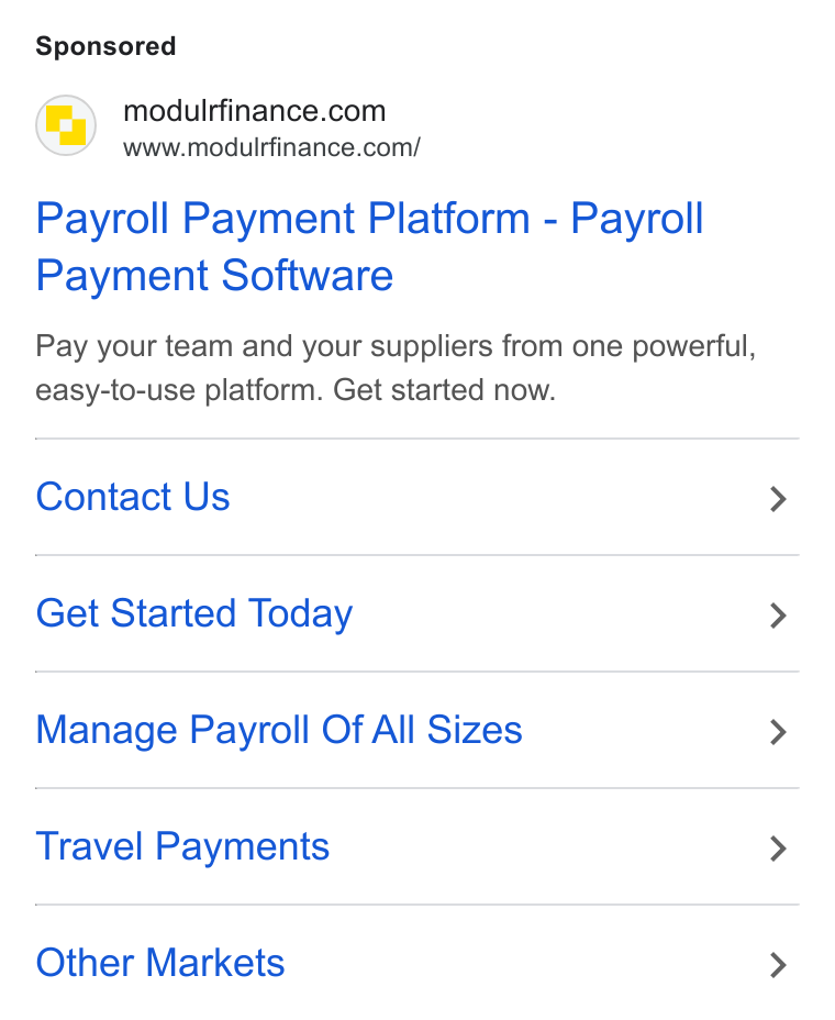 Modulr ad on Google Ads: www.modulrfinance.com/ Payroll Payment Platform - Payroll Payment Software Pay your team and your suppliers from one powerful, easy-to-use platform. Get started now. Contact Us Get Started Today Manage Payroll Of All Sizes Travel Payments Other Markets