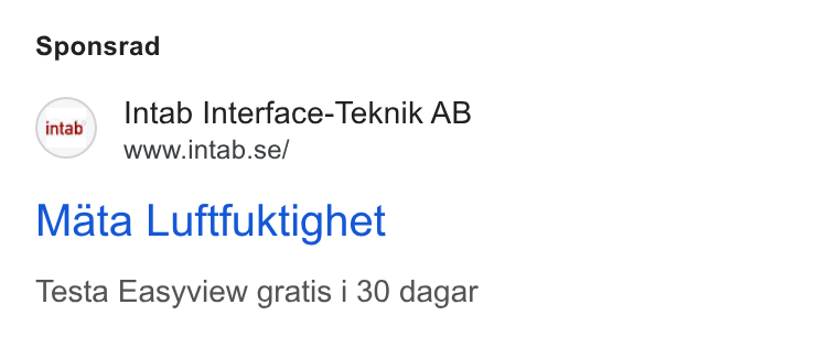 Upsales ad on Google Ads: Sponsrad Mata Luftfuktighet Testa Easyview gratis i 30 dagar