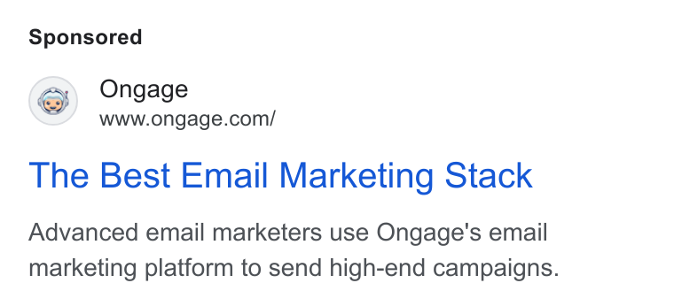 Ongage ad on Google Ads: The Best Email Marketing Stack Advanced email marketers use Ongage’s email marketing platform to send high-end campaigns.