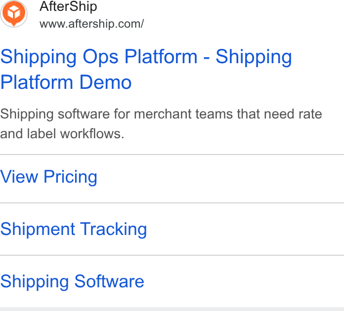 AfterShip ad on Google Ads: Shipping Ops Platform - Shipping Platform Demo Shipping software for merchant teams that need rate and label workflows. View Pricing Shipment Tracking Shipping Software