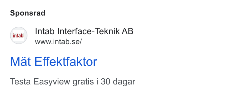 Upsales ad on Google Ads: Sponsrad Mat Effektfaktor Testa Easyview gratis i 30 dagar