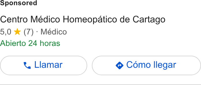 Linktree ad on Google Ads: Centro Médico Homeopatico de Cartago 5,0 %& (7) - Médico Abierto 24 horas
