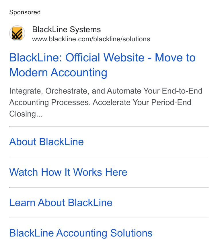 BlackLine Google ad: Search text ad