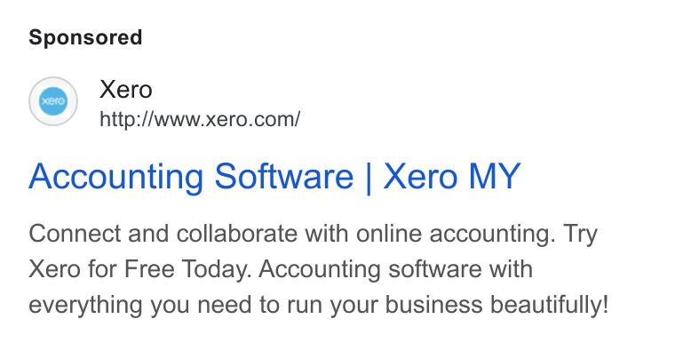 Xero ad on Google Ads: x EIO Accounting Software | Xero MY Connect and collaborate with online accounting. Try Xero for Free Today. Accounting software with everything you need to run your business beautifully!
