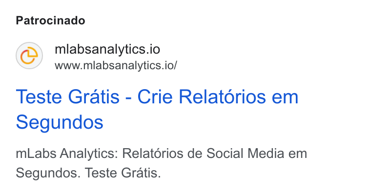 mLabs ad on Google Ads: Patrocinado mlabsanalytics.io www.mlabsanalytics.io/ Teste Gratis - Crie Relatérios em Segundos m Labs Analytics: Relatorios de Social Media em Segundos. Teste Gratis.