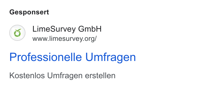 LimeSurvey ad on Google Ads: Gesponsert Professionelle Umfragen Kostenlos Umfragen erstellen