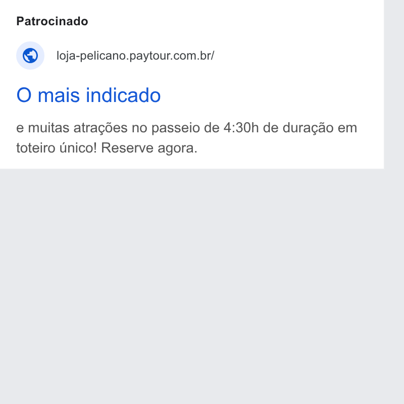 Paytour ad on Google Ads: O mais indicado e muitas atragdes no passeio de 4:30h de duragao em toteiro Unico! Reserve agora.