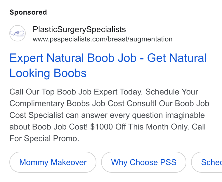 Plastic Surgery Specialists ad creative