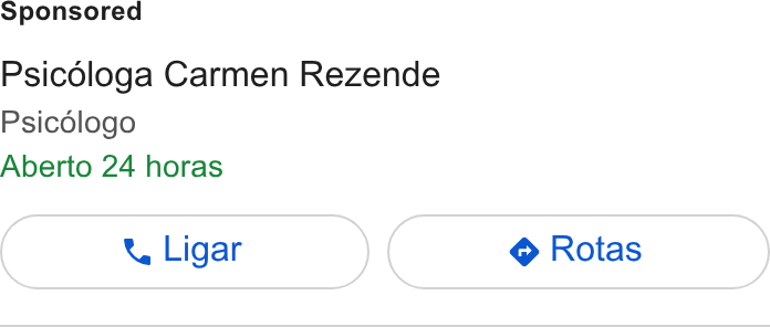 Vittude ad on Google Ads: Psicdloga Carmen Rezende Psicdlogo Aberto 24 horas