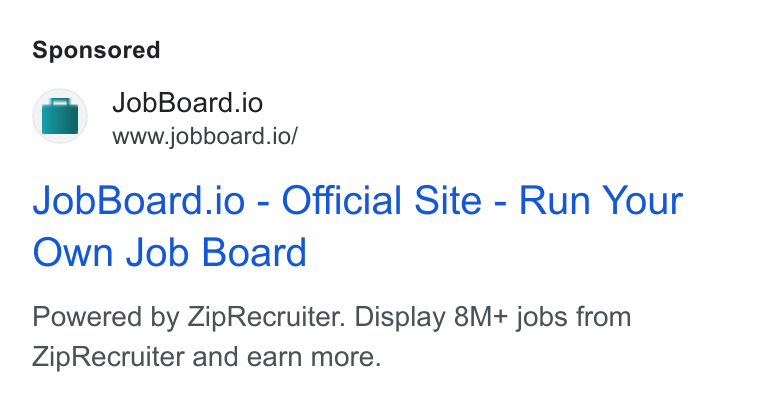 Jobs24 ad on Google Ads: ro Job Board.io www.jobboard.io/ Job Board.io - Official Site - Run Your Own Job Board Powered by Zip Recruiter. Display 8M+ jobs from Zip Recruiter and earn more.