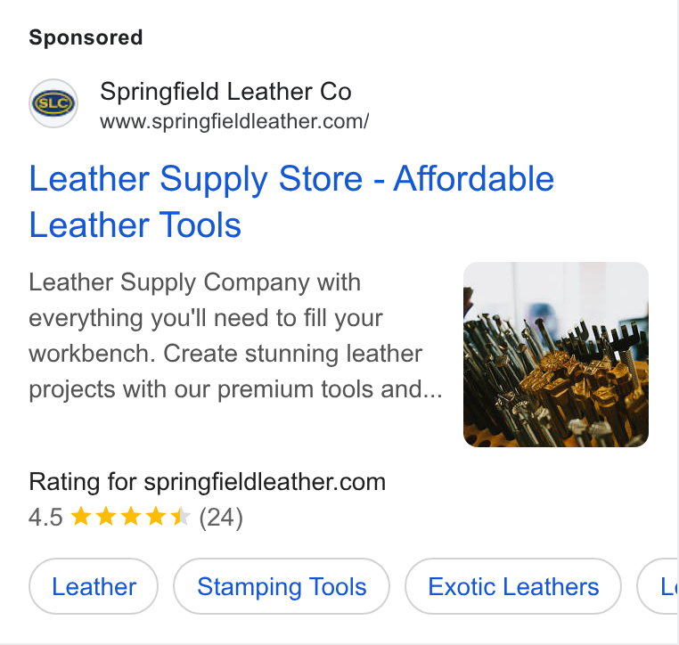 K&B Leather Co — Google Display Text Ad preview (153 days)
