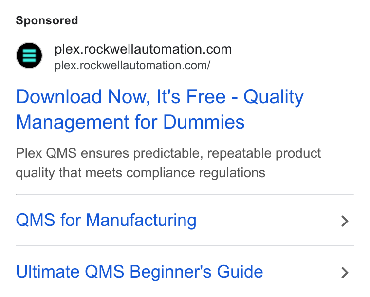Rockwell Automation ad on Google Ads: plex.rockwellautomation.com/ Download Now, It's Free - Quality Management for Dummies Plex QMS ensures predictable, repeatable product quality that meets compliance regulations QMS for Manufacturing Ultimate QMS Beginner's Guide