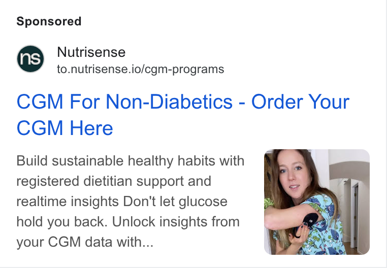 Nutrisense ad on Google Ads: Nutrisense to.nutrisense.io/cgm-programs CGM For Non-Diabetics - Order Your CGM Here Build sustainable healthy habits with registered dietitian support and realtime insights Don't let glucose hold you back. Unlock insights from your CGM data with...