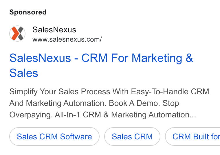 SalesNexus ad on Google Ads: Sales Nexus - CRM For Marketing & Sales Simplify Your Sales Process With Easy-To-Handle CRM And Marketing Automation. Book A Demo. Stop Overpaying. All-In-1 CRM & Marketing Automation... Sales CRM Software Sales CRM } ( CRM Built for