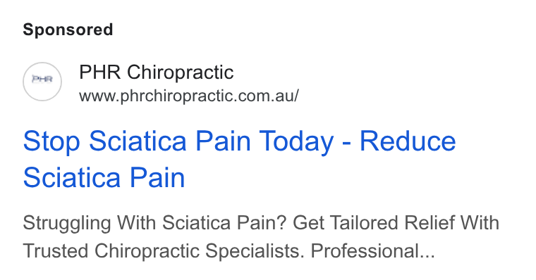 HotDoc ad on Google Ads: Stop Sciatica Pain Today - Reduce sciatica Pain Struggling With Sciatica Pain? Get Tailored Relief With Trusted Chiropractic Specialists. Professional...