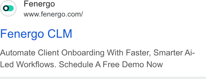 Fenergo ad on Google Ads: Fenergo CLM Automate Client Onboarding With Faster, Smarter Ai- Led Workflows. Schedule A Free Demo Now